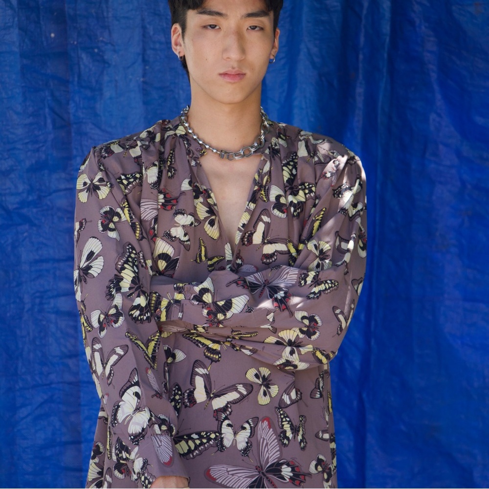Vintage Gucci by Tom Ford Men’s Butterfly Motif Silk Shirt